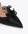 CECILE 90 BLACK SATIN HEELED MULES