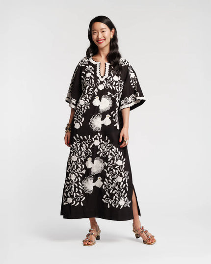 CHARMING CAFTAN MAXI IN BLACK PEACOCK