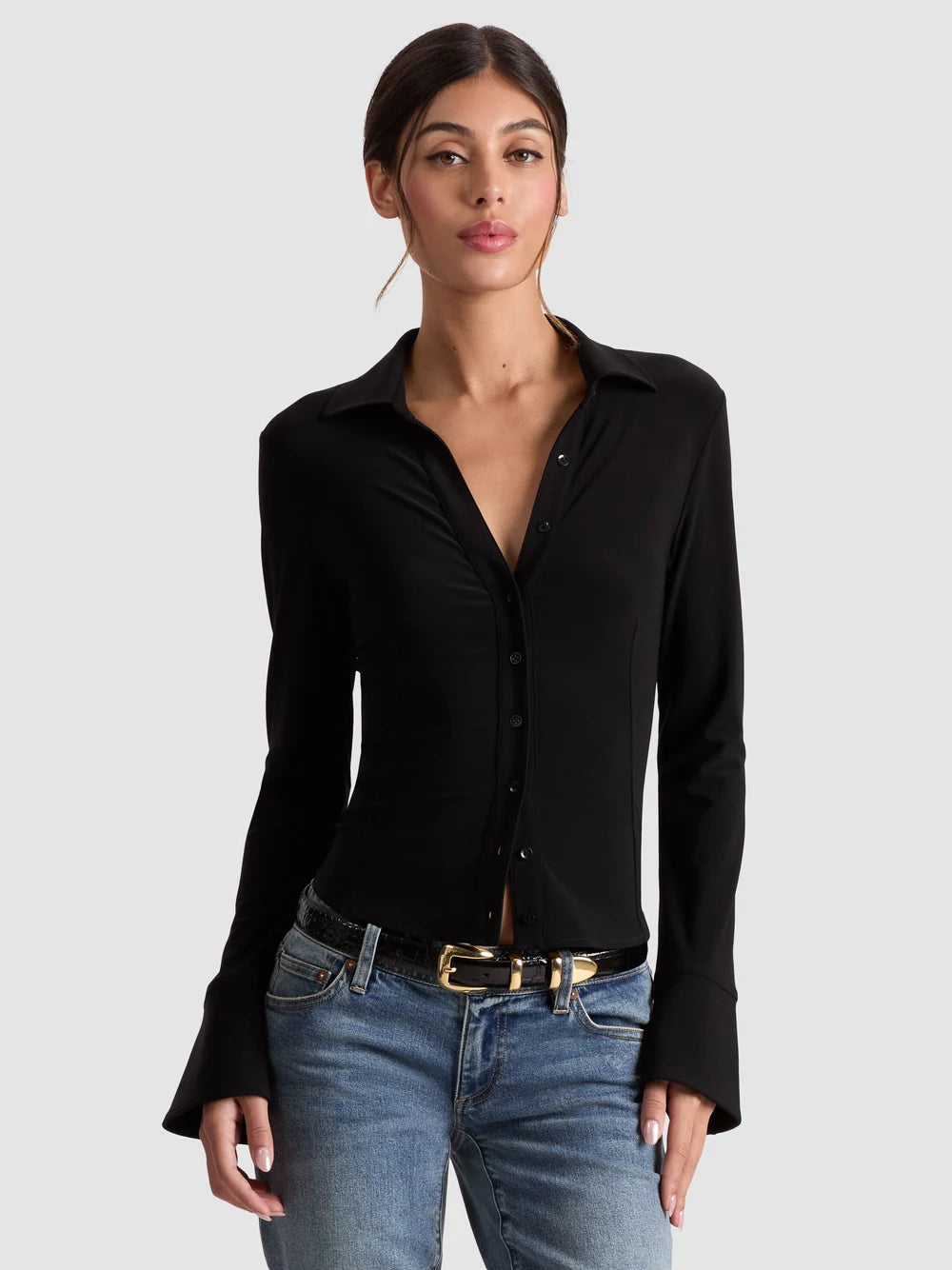 FREYA BUTTON DOWN TOP IN BLACK