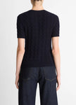 CABLE KNIT WOOL CASHMERE BLEND SHORT SLEEVE SWEATER