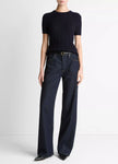 CABLE KNIT WOOL CASHMERE BLEND SHORT SLEEVE SWEATER
