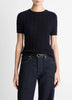 CABLE KNIT WOOL CASHMERE BLEND SHORT SLEEVE SWEATER