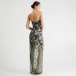 CHER BEADED STRAPLESS DRESS WITH SHEER SKIRT
