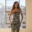 CHER BEADED STRAPLESS DRESS WITH SHEER SKIRT