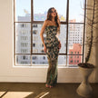 CHER BEADED STRAPLESS DRESS WITH SHEER SKIRT