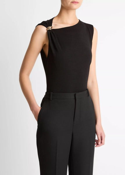 CINCHED SHOULDER WOOL BLEND TOP