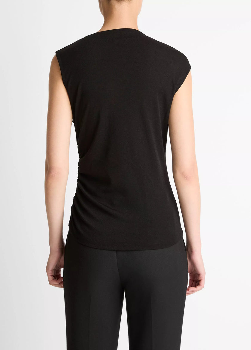 CINCHED SHOULDER WOOL BLEND TOP