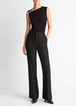 CINCHED SHOULDER WOOL BLEND TOP