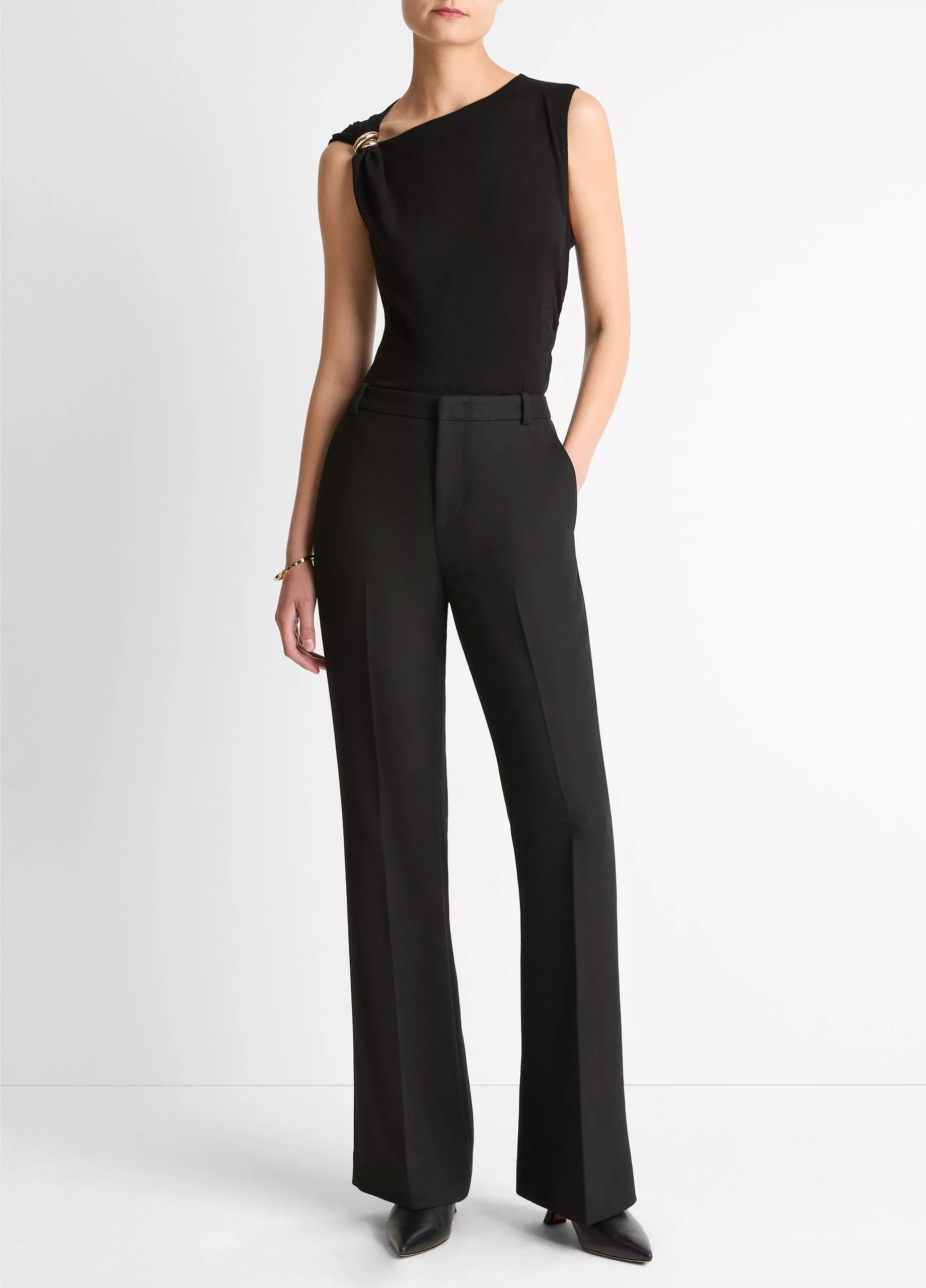 CINCHED SHOULDER WOOL BLEND TOP