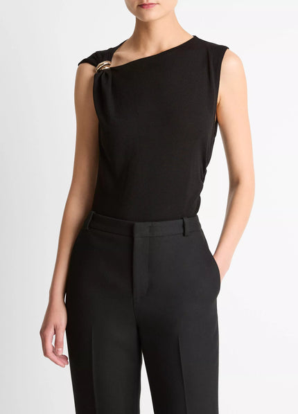 CINCHED SHOULDER WOOL BLEND TOP