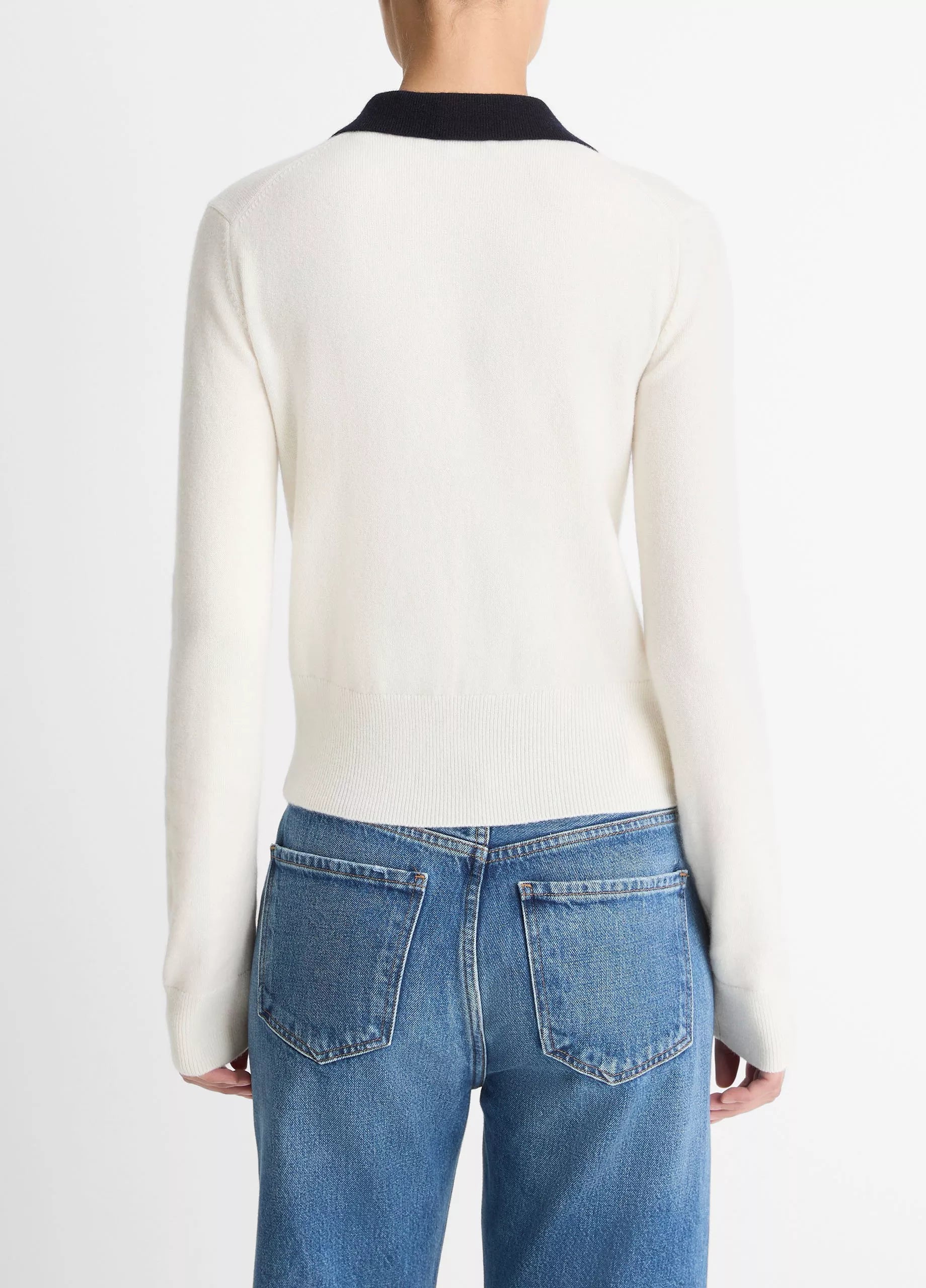 CONTRAST TRIM WOOL CASHMERE BLEND COLLARED CARDIGAN