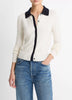 CONTRAST TRIM WOOL CASHMERE BLEND COLLARED CARDIGAN
