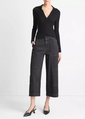 COTTON MID RISE UTILITY WIDE CROP  PANT