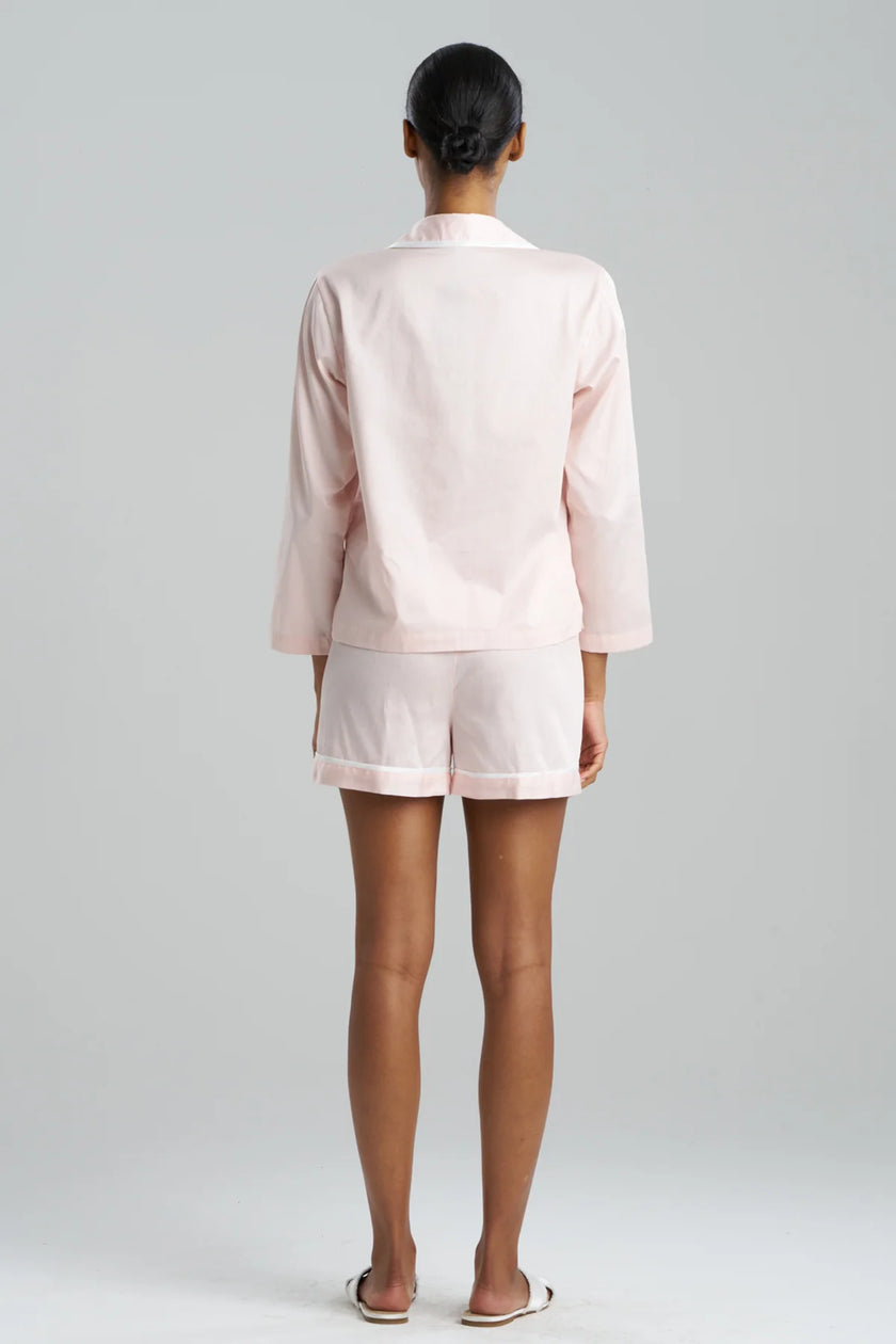 COTTON SATEEN EMBROIDERED ESSENTIALS NOTCH SHORTS PJ