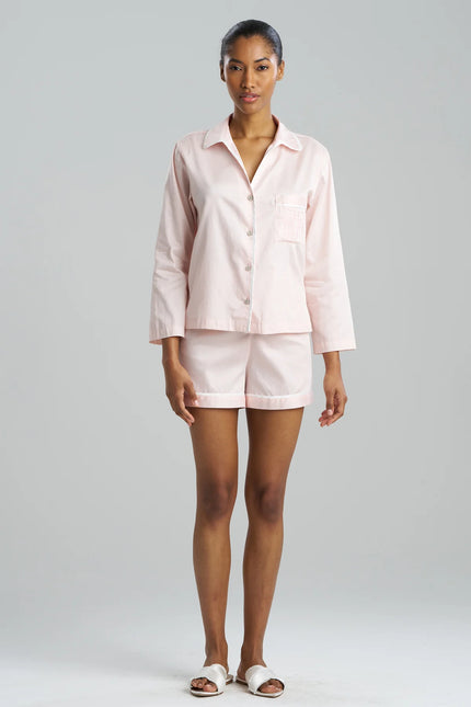 COTTON SATEEN EMBROIDERED ESSENTIALS NOTCH SHORTS PJ