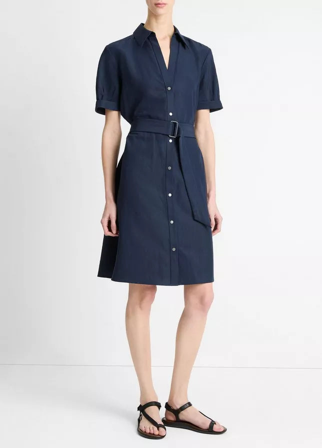 CUFFED SLEEVE BELTED SHIRT DRESS