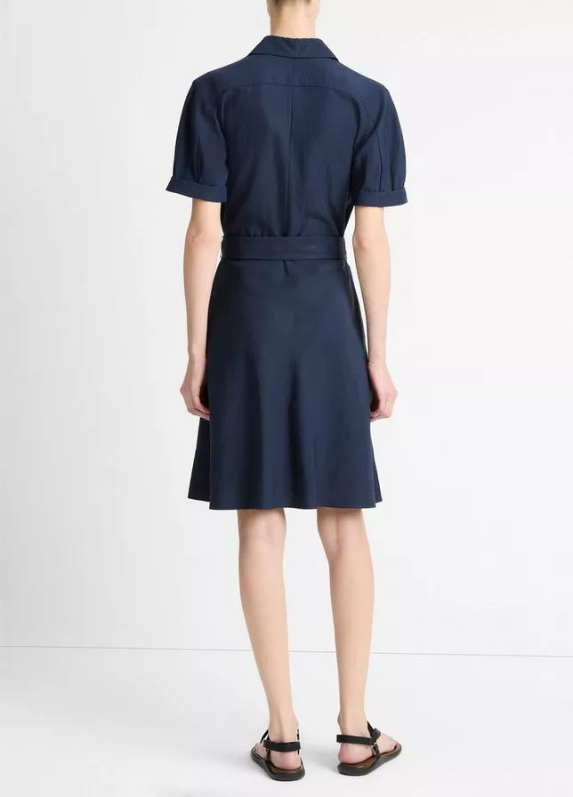 CUFFED SLEEVE BELTED SHIRT DRESS