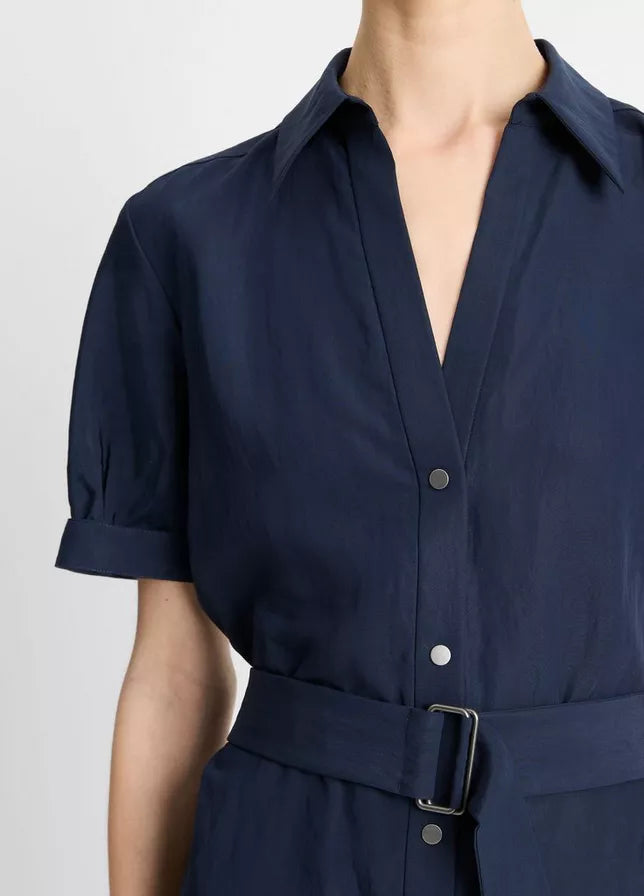 CUFFED SLEEVE BELTED SHIRT DRESS