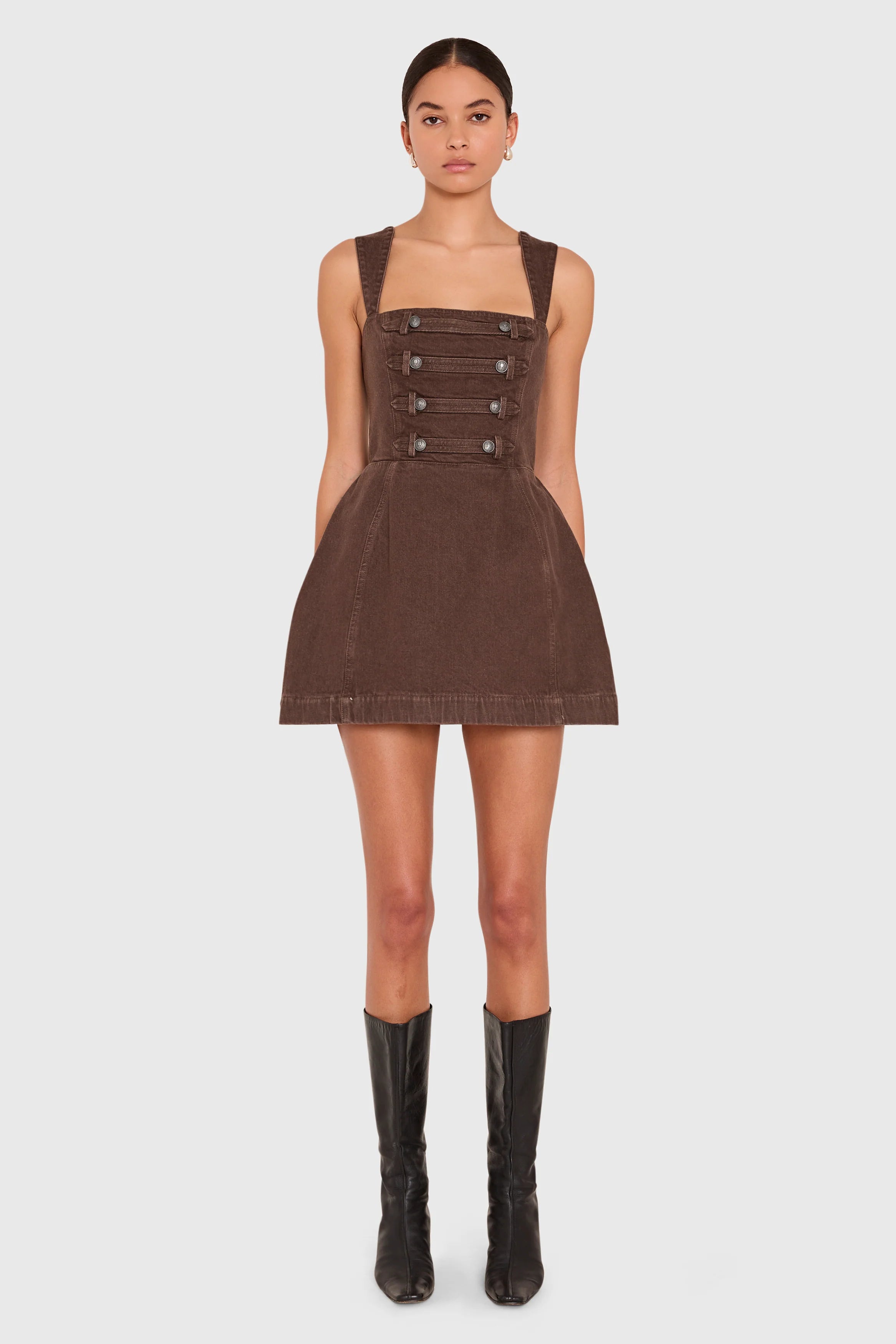 BETHANY ROMPER IN BROWN DENIM