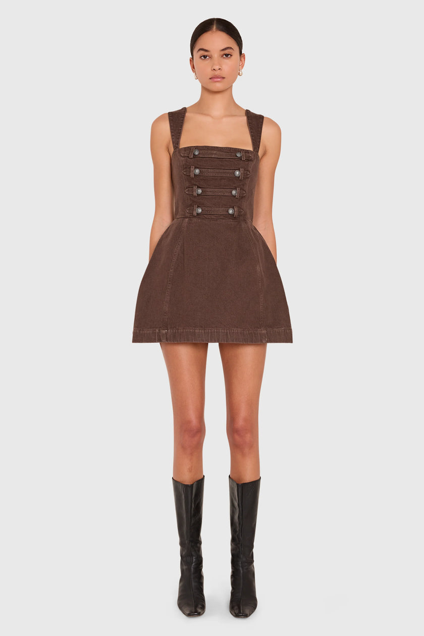 BETHANY ROMPER IN BROWN DENIM