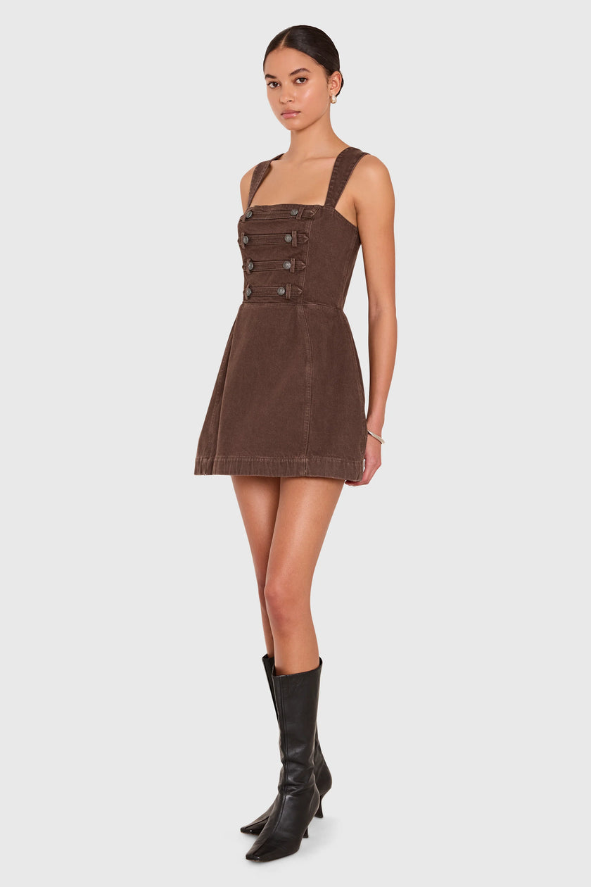 BETHANY ROMPER IN BROWN DENIM