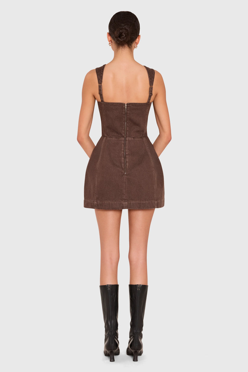 BETHANY ROMPER IN BROWN DENIM