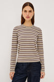 COTTON CASHMERE LONG SLEEVE TSHIRT IN HEATHER OAT STRIPE