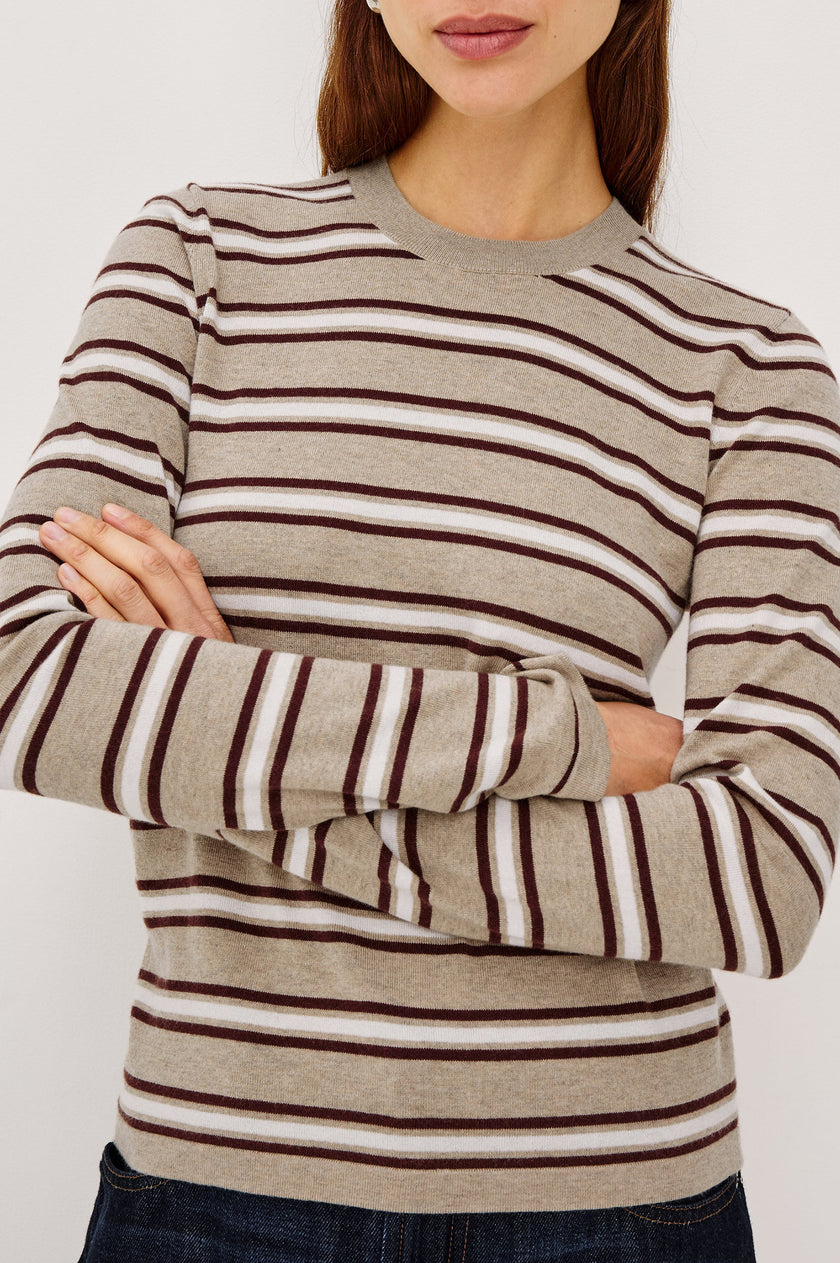 COTTON CASHMERE LONG SLEEVE TSHIRT IN HEATHER OAT STRIPE