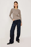 COTTON CASHMERE LONG SLEEVE TSHIRT IN HEATHER OAT STRIPE