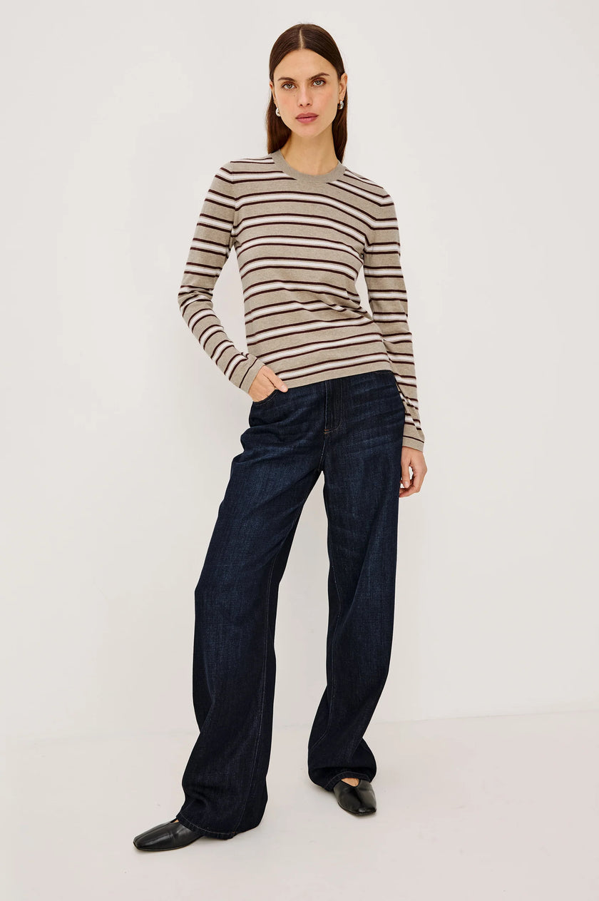 COTTON CASHMERE LONG SLEEVE TSHIRT IN HEATHER OAT STRIPE