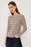 COTTON CASHMERE LONG SLEEVE TSHIRT IN HEATHER OAT STRIPE