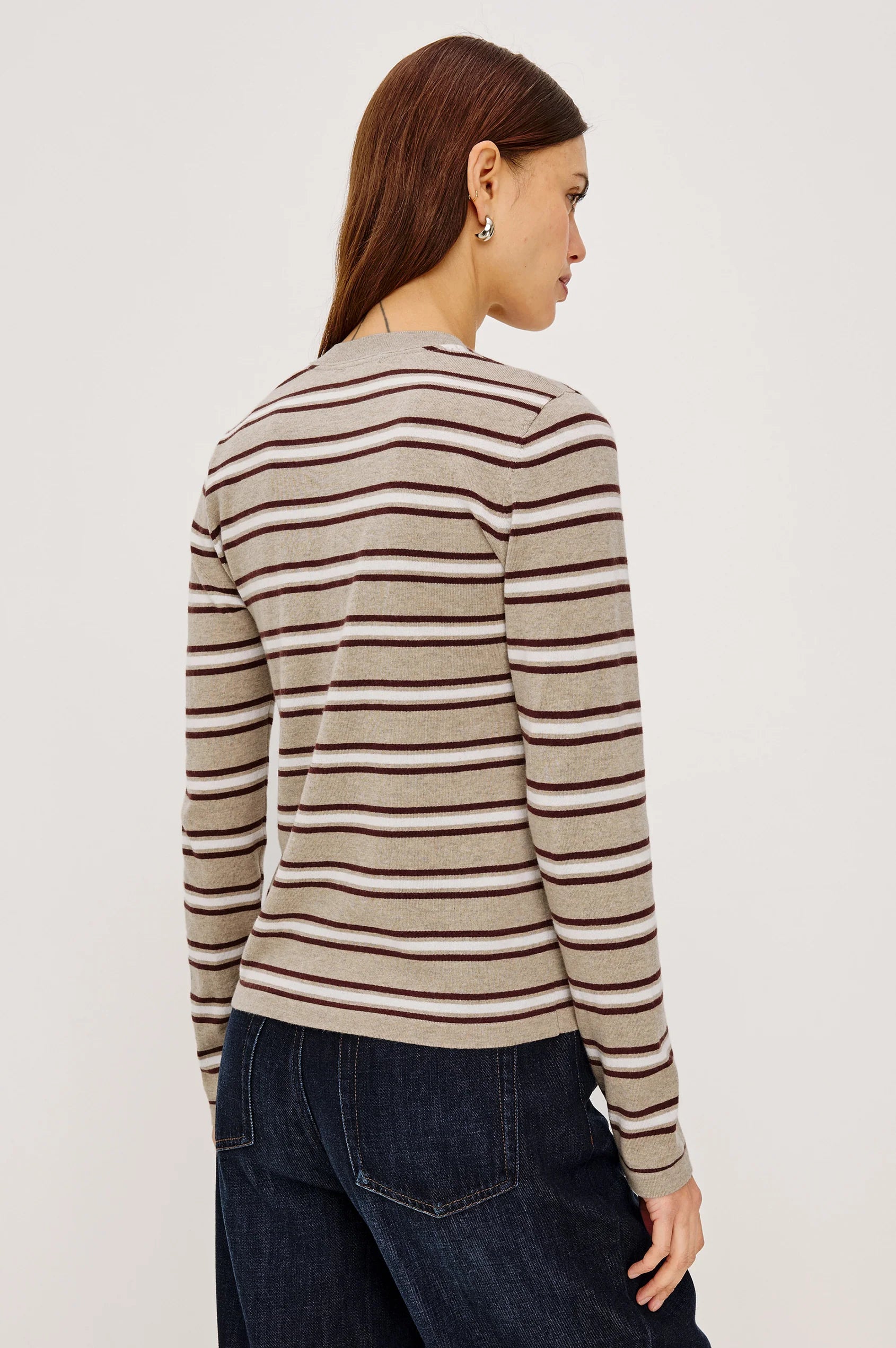 COTTON CASHMERE LONG SLEEVE TSHIRT IN HEATHER OAT STRIPE