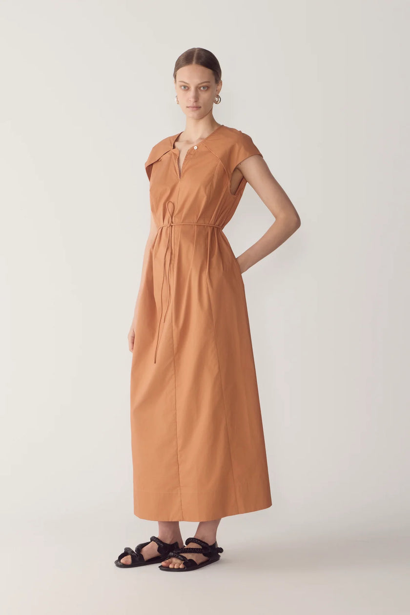 ALMA DRESS IN BRICK POPLIN
