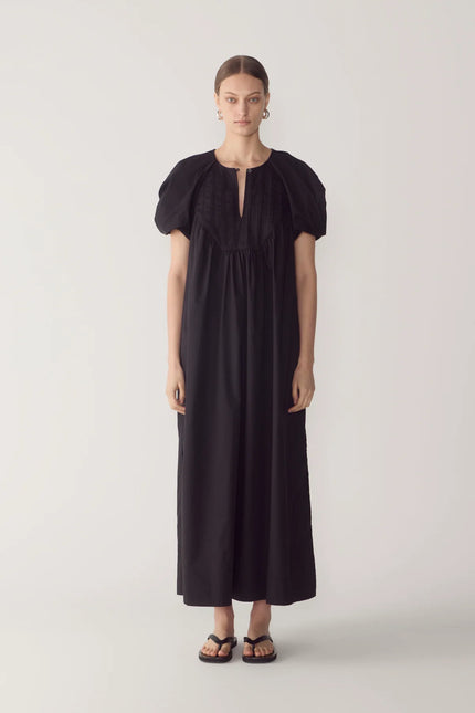 RAVEN DRESS IN BLACK POPLIN