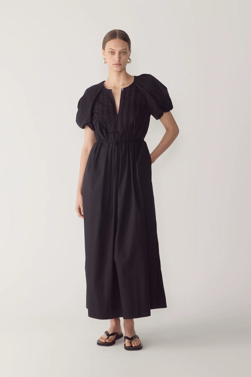 RAVEN DRESS IN BLACK POPLIN