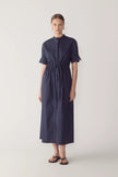 YOLANDA DRESS IN NAVY POPLIN