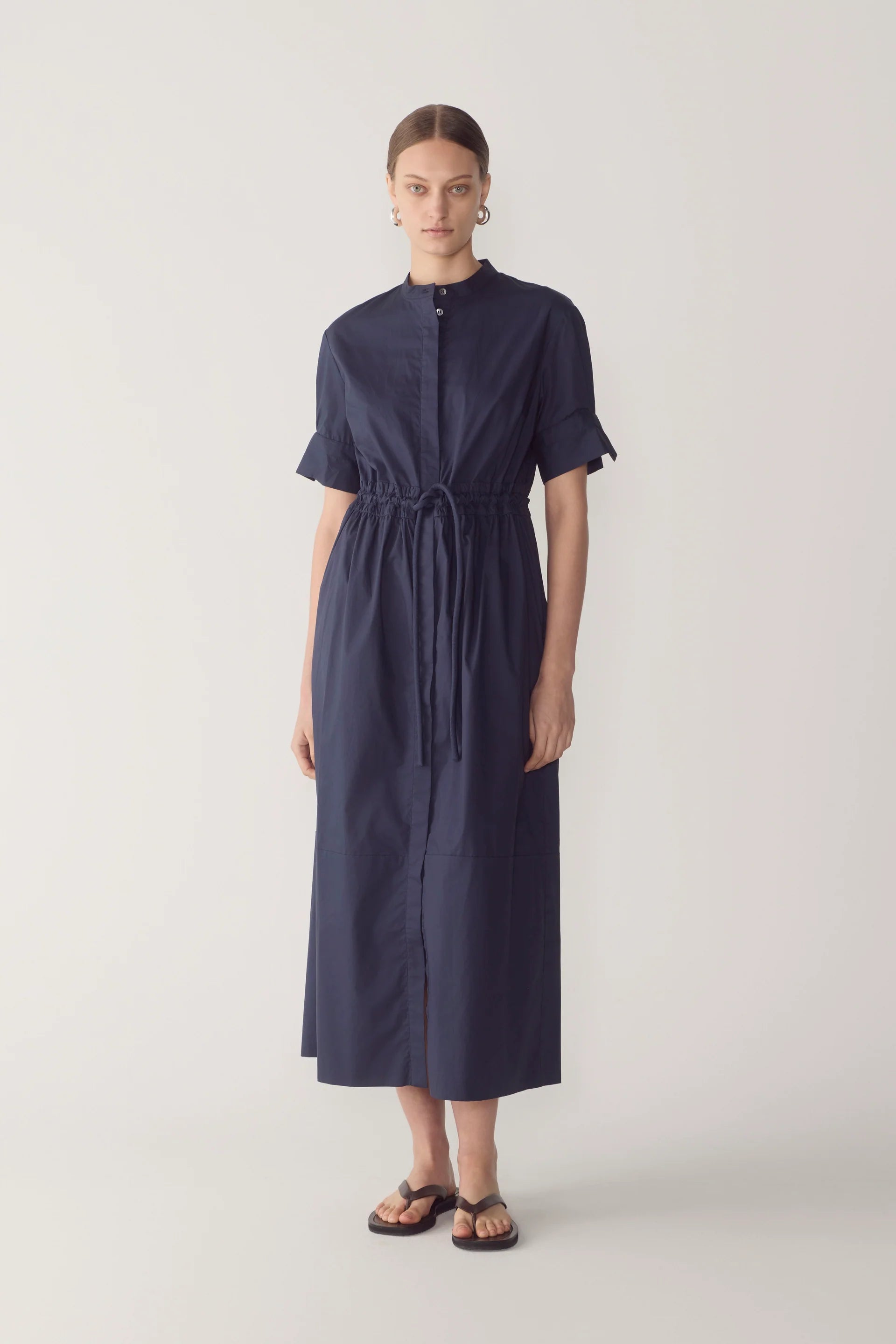 YOLANDA DRESS IN NAVY POPLIN