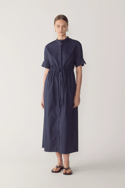 YOLANDA DRESS IN NAVY POPLIN