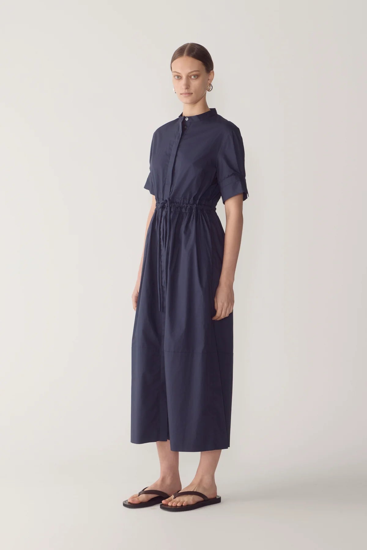 YOLANDA DRESS IN NAVY POPLIN
