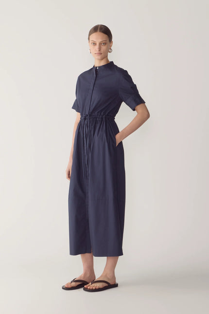 YOLANDA DRESS IN NAVY POPLIN