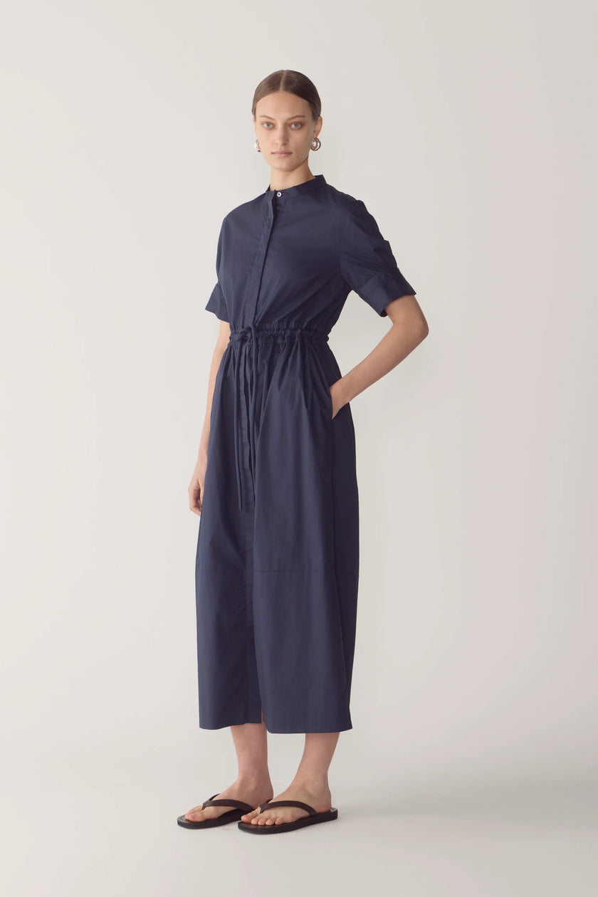 YOLANDA DRESS IN NAVY POPLIN