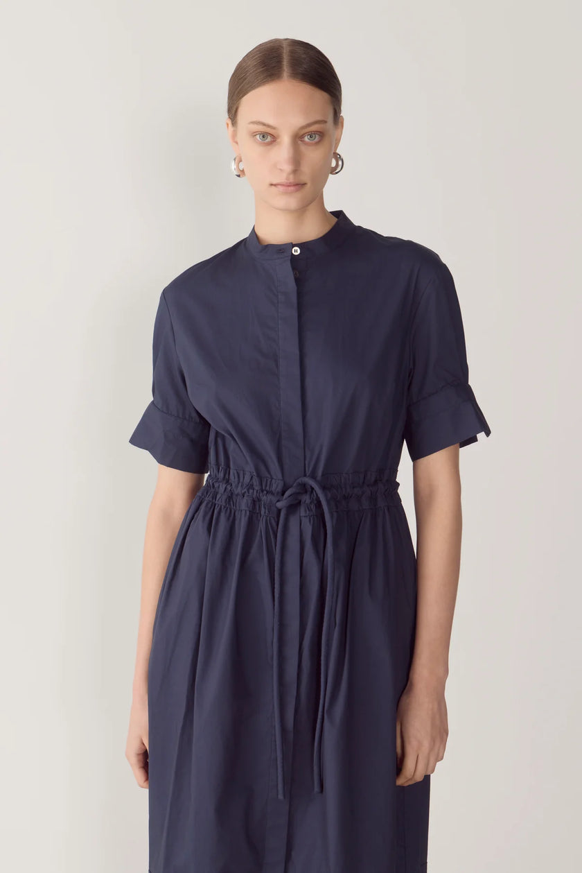 YOLANDA DRESS IN NAVY POPLIN