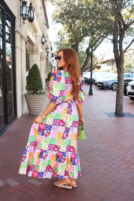FRUIT QUILT RIC RAC TIER MAXI DRESS
