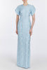 DAHLIA BLUE FLORAL PETAIL JACQUARD GOWN