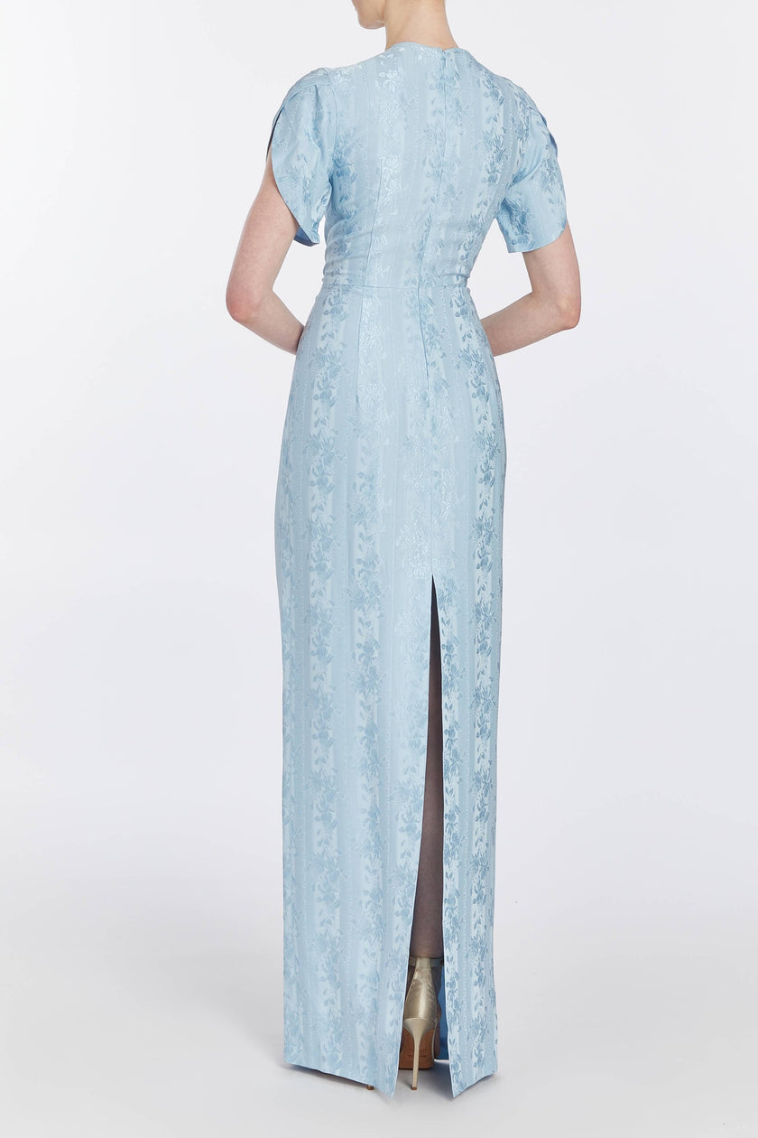 DAHLIA BLUE FLORAL PETAIL JACQUARD GOWN