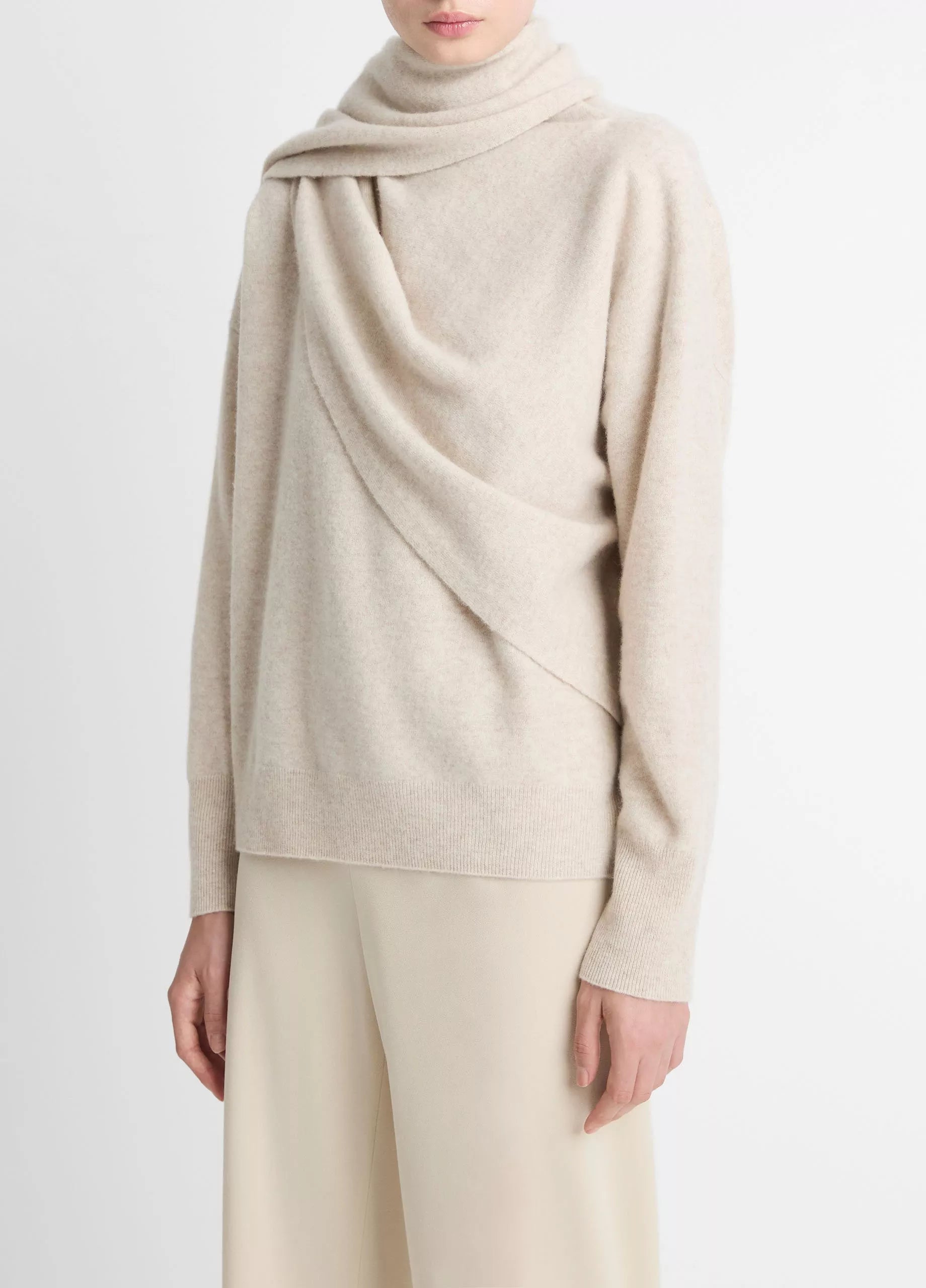DRAPED SHAWL WOOL CASHMERE SWEATER