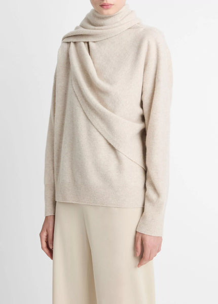 DRAPED SHAWL WOOL CASHMERE SWEATER