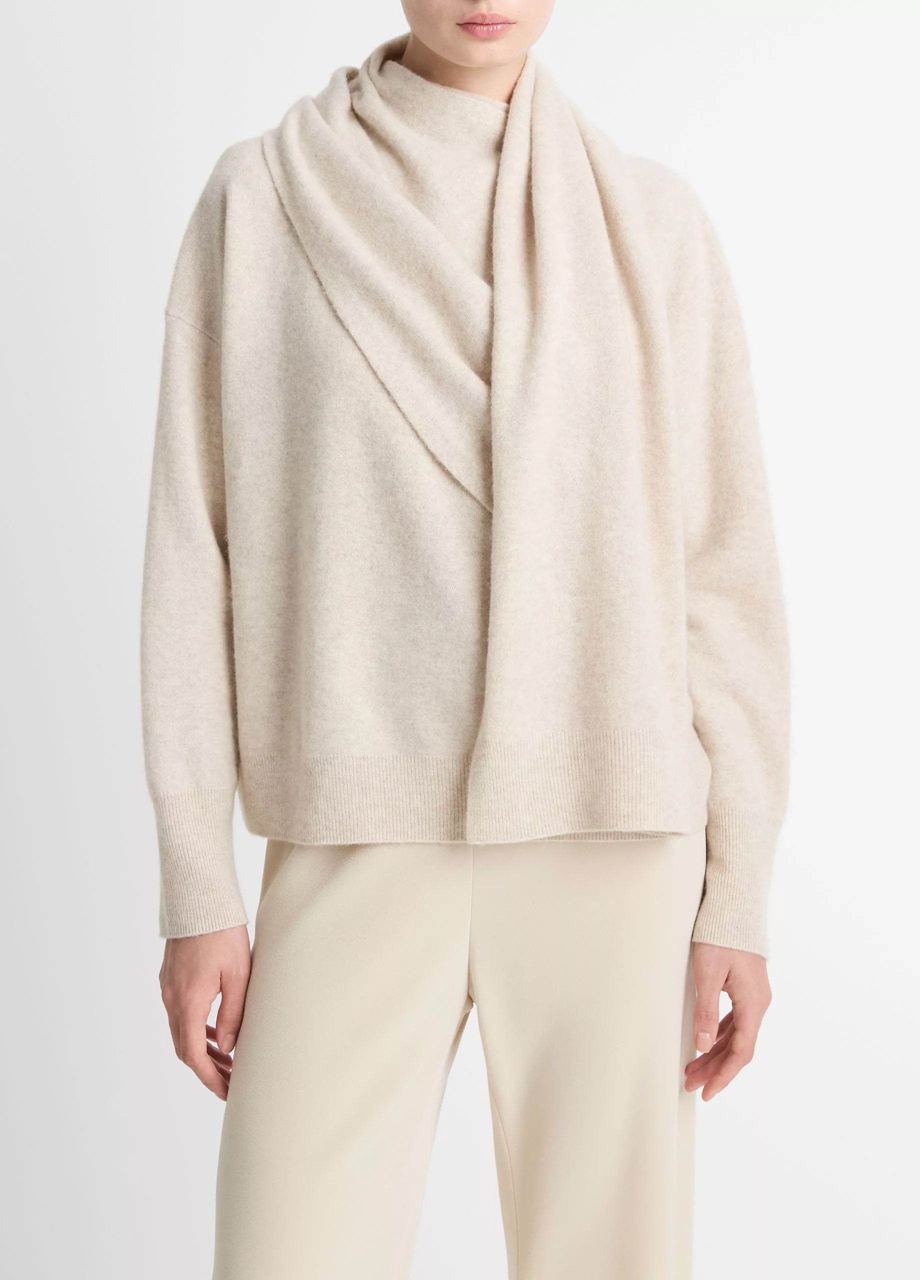 DRAPED SHAWL WOOL CASHMERE SWEATER