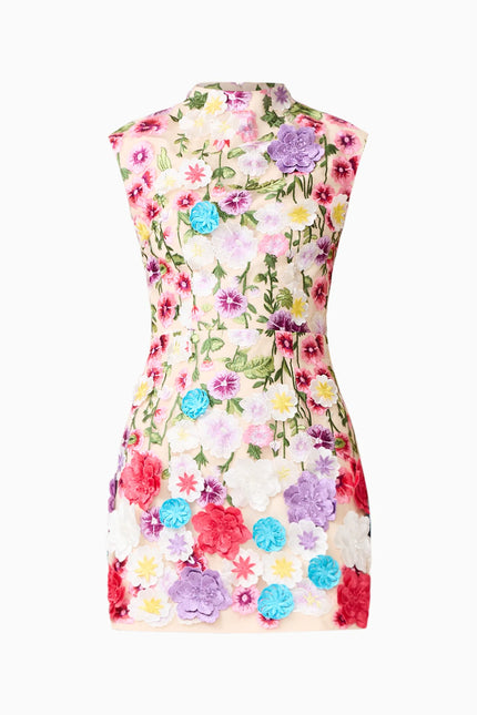 ROSETTE SLEEVELESS MINI DRESS IN MULTI FLORAL