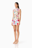 ROSETTE SLEEVELESS MINI DRESS IN MULTI FLORAL